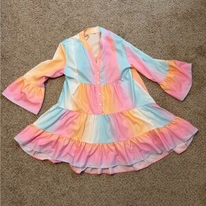 Colorful Dress with Ruffled Sleeves Small
